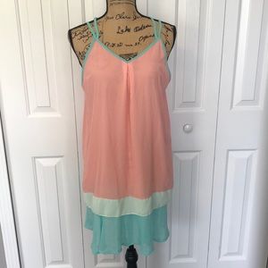 NWOT L Show Peach and Turquoise Tank Top